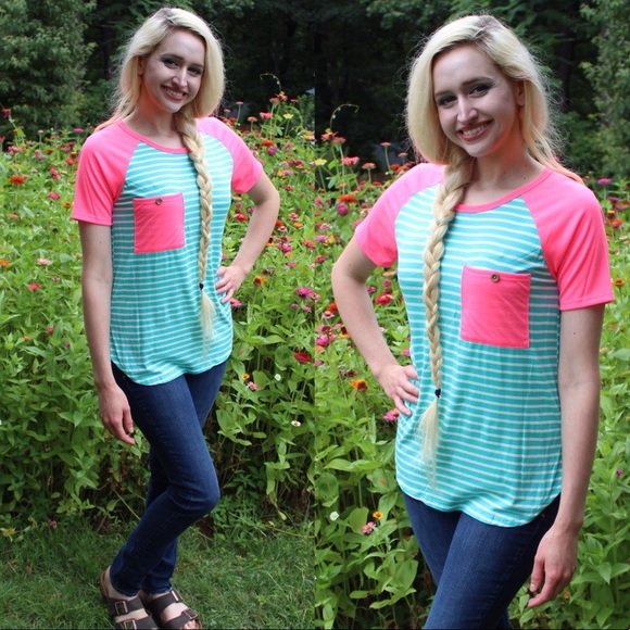 SALE NWT Boutique Hot Pink Aqua Top S - M - L - Picture 3 of 8